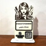 نمونه استندهای چوبی QR کد سفارشی برای آرایشگاه، بستنی فروشی، مراکز خدماتی و آتلیه عکاسی با امکان درج شبکههای اجتماعی و لینکهای ارتباطی