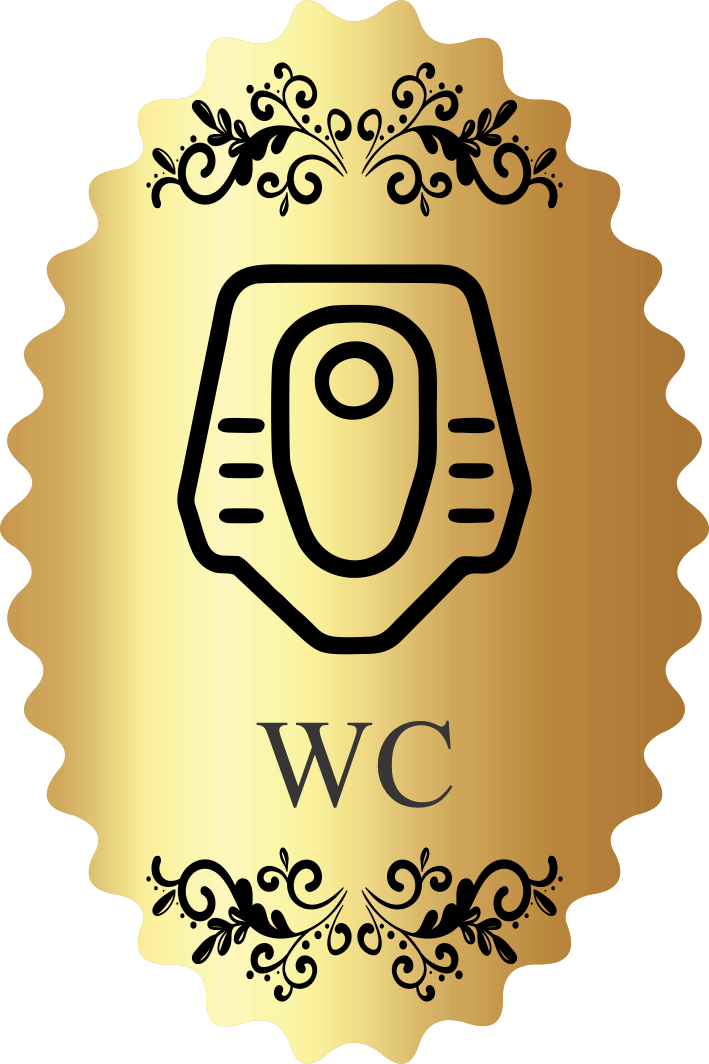 پلاک سرویس بهداشتی WC مولتی‌استایل طرح توالت دیواری طلایی