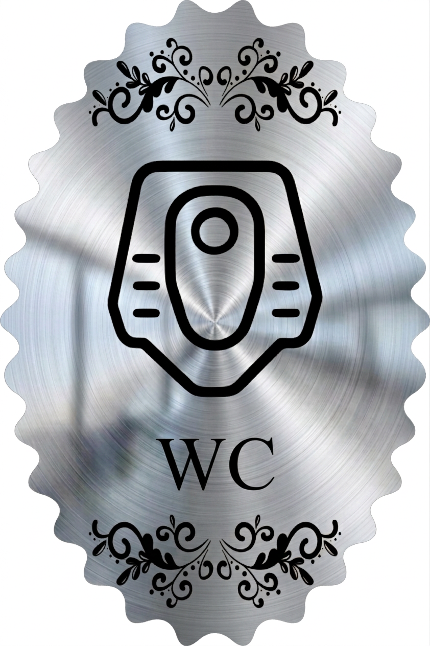 پلاک سرویس بهداشتی WC مولتی‌استایل طرح توالت دیواری نقره‌ای