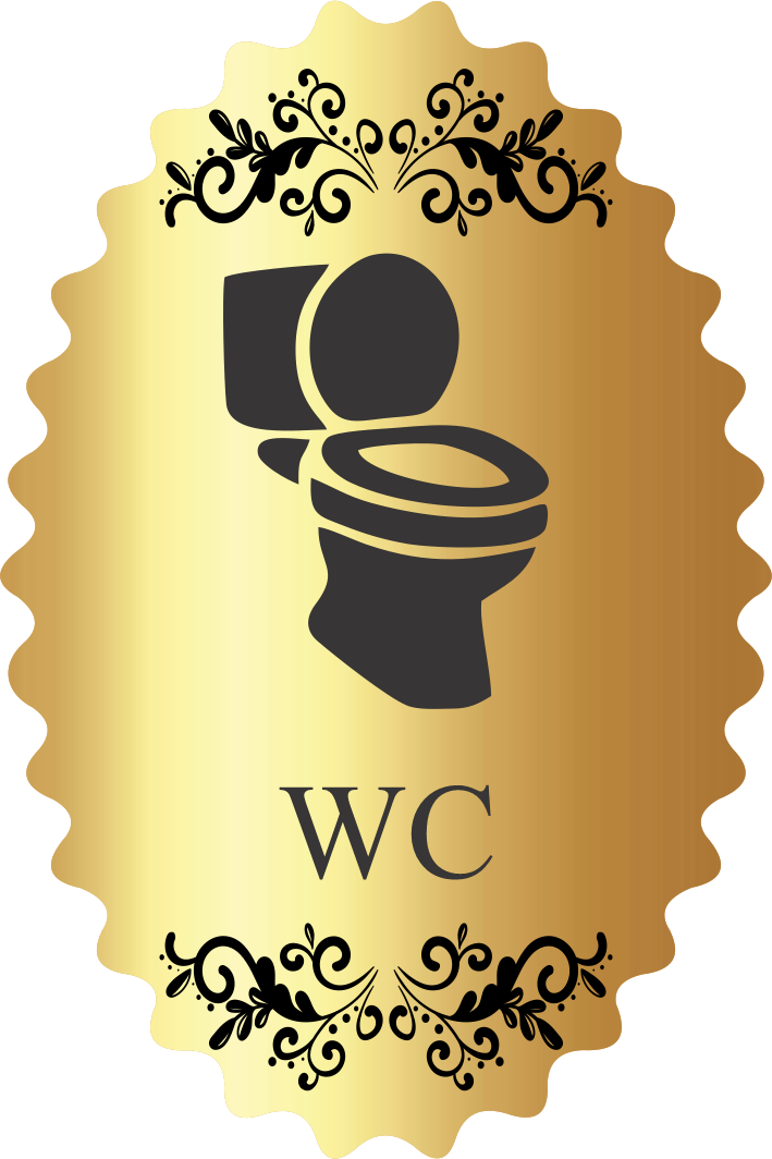 پلاک سرویس بهداشتی WC مولتی‌استایل طرح توالت فرنگی طلایی