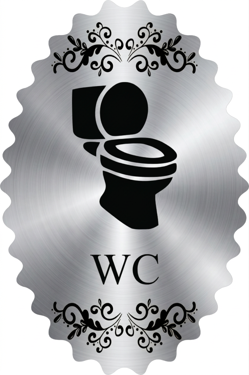 پلاک سرویس بهداشتی WC مولتی‌استایل طرح توالت فرنگی نقره‌ای