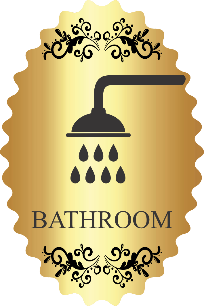 پلاک حمام BATHROOM مولتی‌استایل طرح دوش طلایی