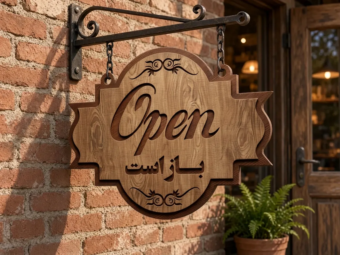 تابلو یک‌طرفه OPEN باز است MDF دولایه؛ پایه دیواری همراه محصول نیست